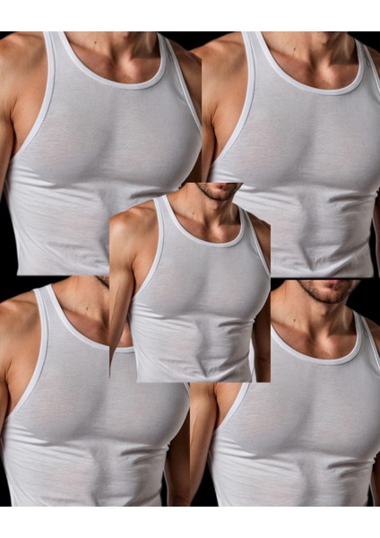 5 Li Beyaz Erkek Atlet Pamuklu Penye Fit Küçük Büyük Beden Askılı Terletmeyen, Nefes Alan, Spor Günlük fırsatları