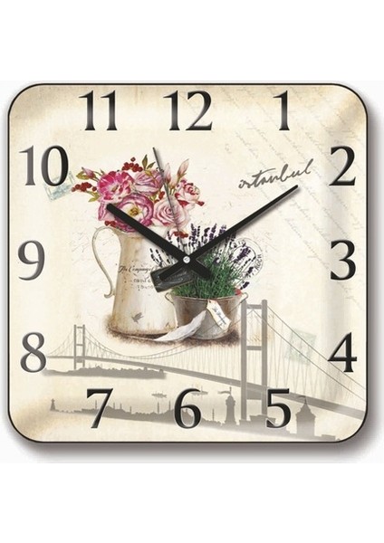 Istanbul Silüetinde Bombe Camlı Çiçekler Duvar Saati