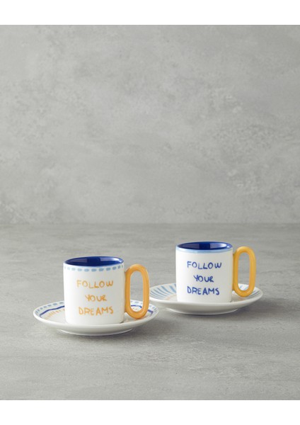 Jolly Waves New Bone China Kahve Fincan Takımı Sarı - Mavi