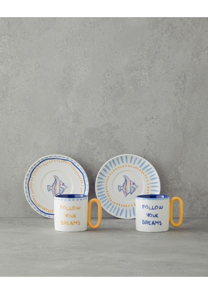 Jolly Waves New Bone China Kahve Fincan Takımı Sarı - Mavi fiyatları