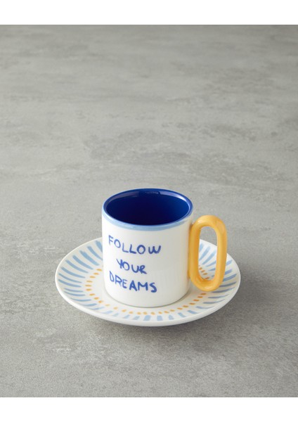 Jolly Waves New Bone China Kahve Fincan Takımı Sarı - Mavi modelleri