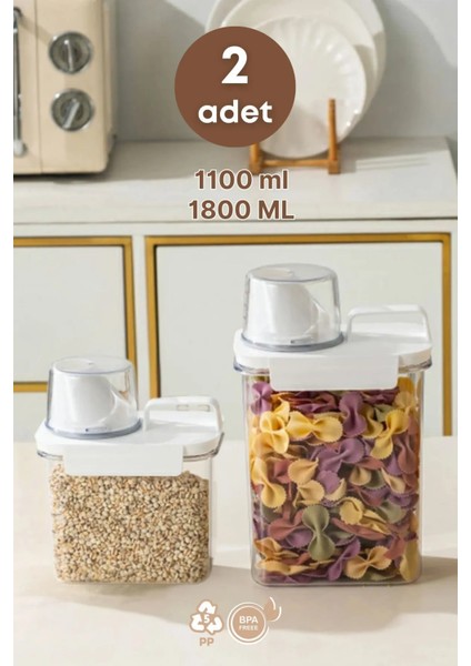 Sızdırmaz Akıllı Ölçülü 1100 M+1800 Ml 2'Li Saklama Kabı Organizer