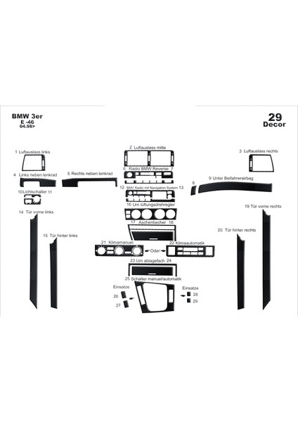 Bmw 3 Seri E46 Konsol-Piano Black Kaplama 1998-2004