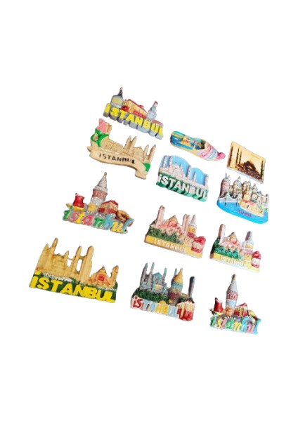 El Yapımı Boyalı Buzdolabı Mıknatısları Istanbul Figürlü 12 Adet Farklı Manyetik Sticker Magnet