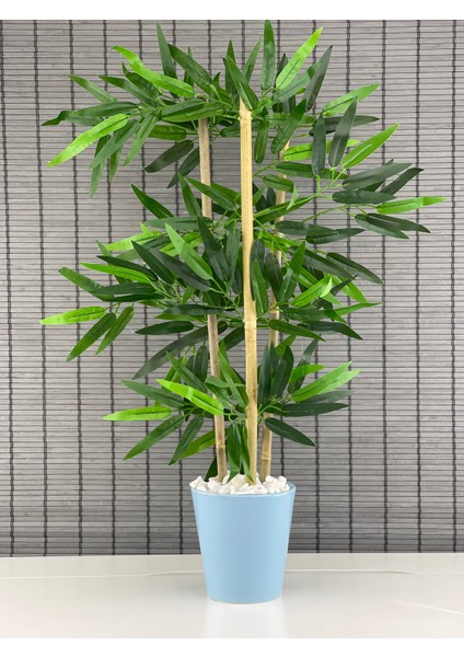 Yapay Yoğun Yapraklı Dekoratif Bambu Ağacı Seramik Saksılı 3 Gövde 80CM New