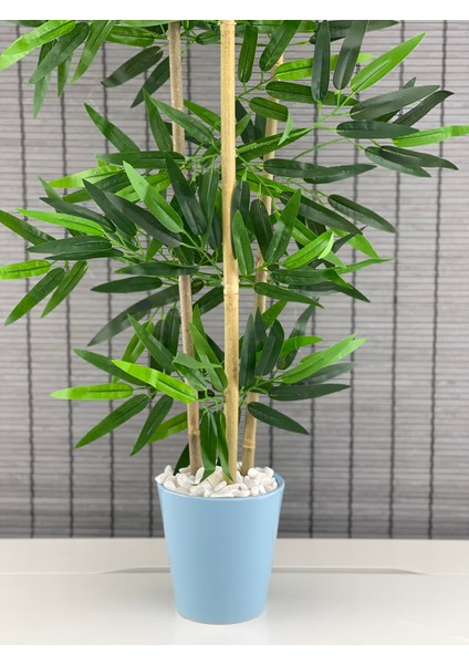 Yapay Yoğun Yapraklı Dekoratif Bambu Ağacı Seramik Saksılı 3 Gövde 80CM New
