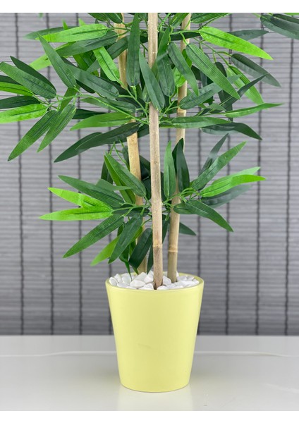 Yapay Yoğun Yapraklı Dekoratif Bambu Ağacı Seramik Saksılı 3 Gövde 80CM New fırsatları