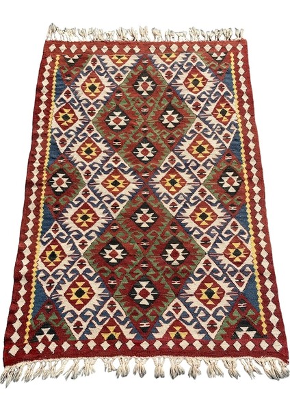 El Dokuma Kök Boya Kilim 83X120 Renkli %100 Yün Sıfır Kilim