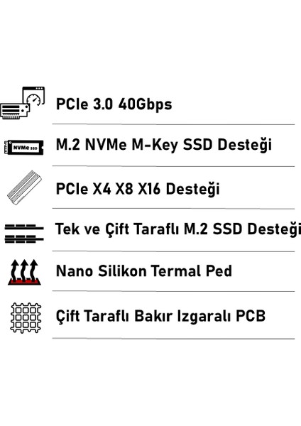 SK-18 M.2 Nvme (M-Key) To Pcıe 3.0 X4 X8 X16 Çevirici Dönüştürücü Adaptör Kart