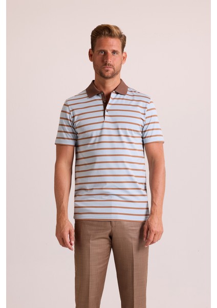 Erkek Kahverengi Lacivert Polo Yaka Çizgili T-Shirt fırsatları