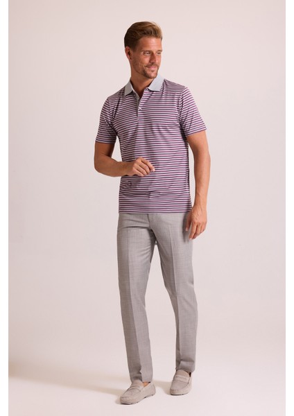 Erkek Gri Çizgili Polo Yaka T-Shirt