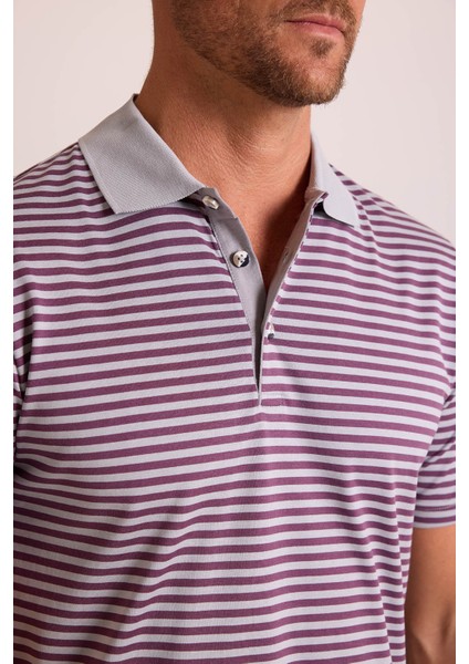 Erkek Gri Çizgili Polo Yaka T-Shirt