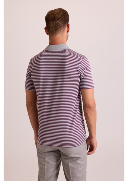 Erkek Gri Çizgili Polo Yaka T-Shirt