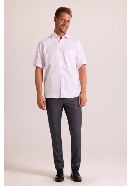 Erkek Lila Kısa Kol Klasik Desenli Gömlek