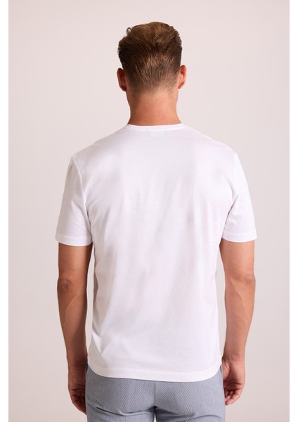 Erkek Beyaz Regular Fit Merserize Pamuk T-Shirt