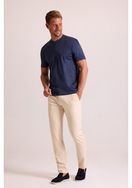 Erkek Lacivert Regular Fit Merserize Pamuk T-Shirt