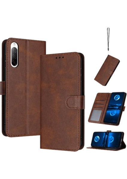Kart Yuvası ile Sony Xperia 10 Vı Saf Renk Pu Deri Için Flip Case (Yurt Dışından)