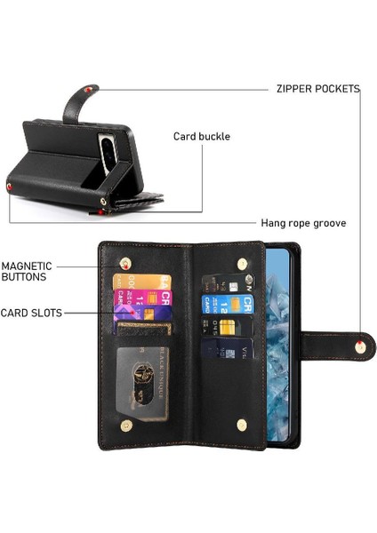 Google Piksel 8 Pro Bilek Kayışı Çok Fonksiyonlu Kart Yuvaları Için Flip Case (Yurt Dışından)
