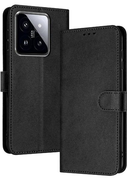 Kart Yuvası Kickstand Saf ile Xiaomi 14 Pro Pu Deri Için Flip Case (Yurt Dışından)