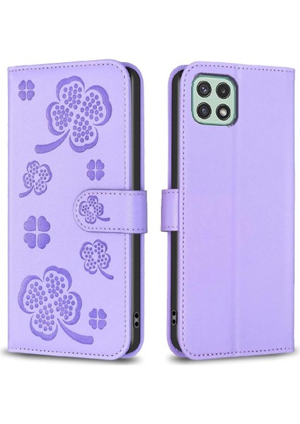 Samsung Galaxy A22 5g Yonca Çiçek Çok Renkli Cüzdan Pu Için Flip Case (Yurt Dışından)