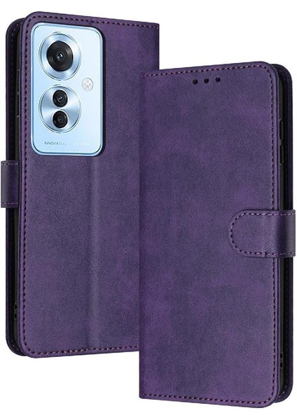 Kart Yuvası Saf Renk Pu ile Toka ile Oppo Oppo 11F 5g Için Flip Case (Yurt Dışından)