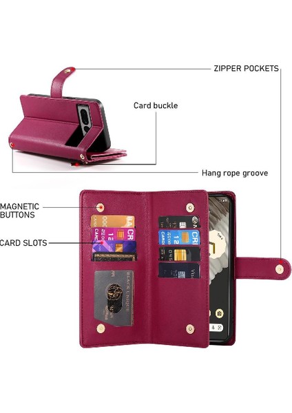 Google Piksel 7 Pro Çok Fonksiyonlu Kart Yuvaları Bilek Kayışı Için Flip Case (Yurt Dışından)