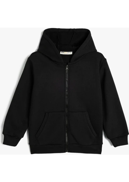 Sweatshirt Fermuarlı Kapşonlu Basic Kanguru Cepli