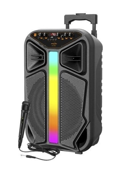 GTS-1846 Işıklı Mikrofonlu Kumandalı Tekerlekli Bluetooth Hoparlör Siyah