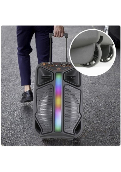 GTS-1846 Işıklı Mikrofonlu Kumandalı Tekerlekli Bluetooth Hoparlör Siyah fiyatları