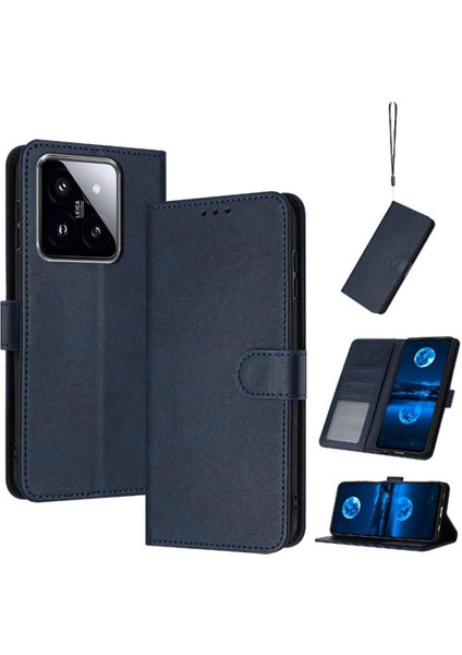 Kart Yuvası Kickstand Saf ile Xiaomi 14 Pro Pu Deri Için Flip Case (Yurt Dışından)