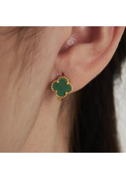 Yeşil Taşlı Yonca Küpeleri modelleri