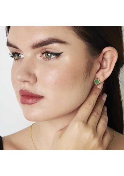 Yeşil Taşlı Yonca Küpeleri fırsatları