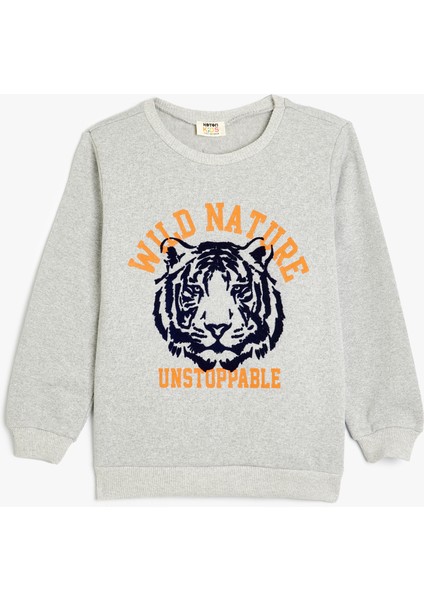 Sweatshirt Kaplan Kabartma Baskılı Şardonlu Bisiklet Yaka