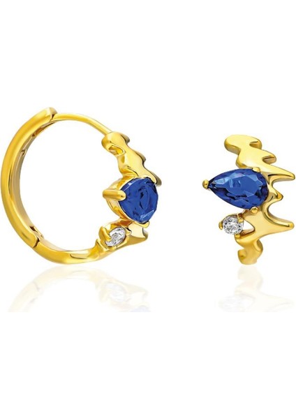 Tek Taşlı Deniz Mavisi Damlacıklı Küpeler