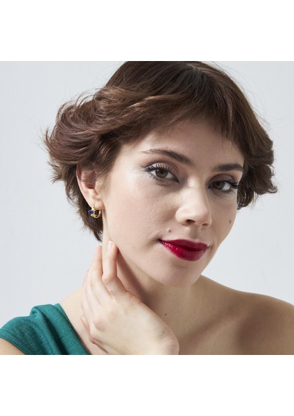 Tek Taşlı Deniz Mavisi Damlacıklı Küpeler modelleri