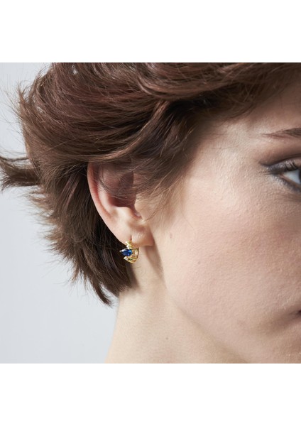 Tek Taşlı Deniz Mavisi Damlacıklı Küpeler indirimleri