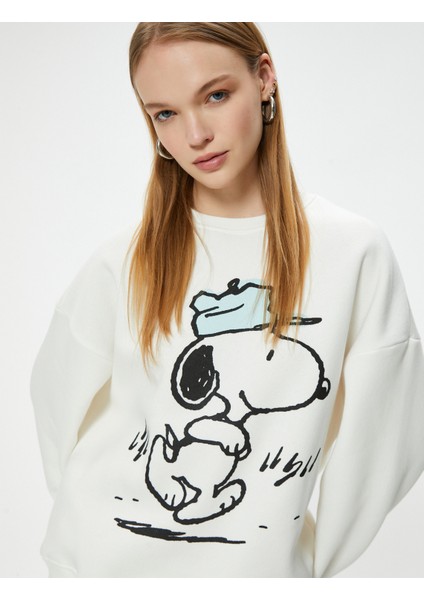 Snoopy Oversize Sweatshirt Lisanslı Baskılı Bisiklet Yaka