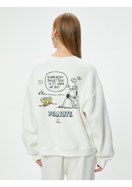 Snoopy Oversize Sweatshirt Lisanslı Baskılı Bisiklet Yaka