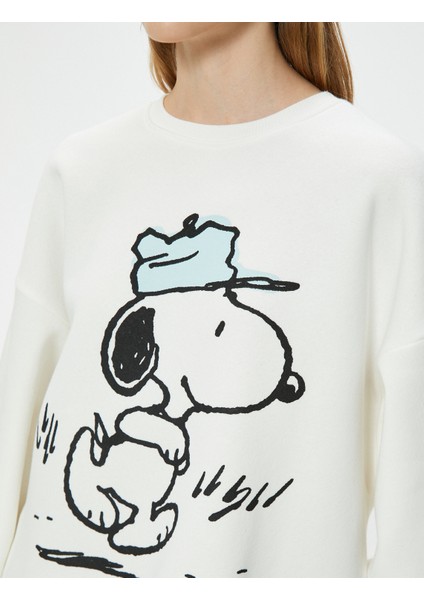 Snoopy Oversize Sweatshirt Lisanslı Baskılı Bisiklet Yaka