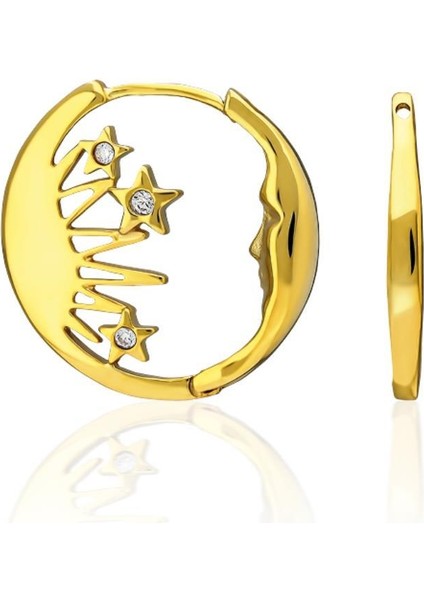 Ay Modeli Yıldız Detaylı Küpeler