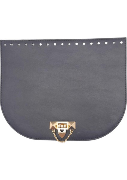 24X19 cm Suni Deri Lacivert Renk Zincirli Kilitli Kapak Light Gold Metalli