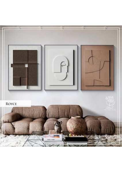 Metal Çerçeveli Gerçek Camlı Tablo Royce 3 Lü Set