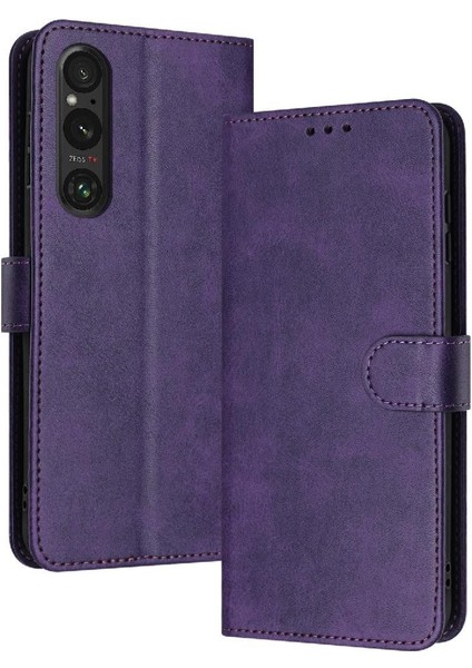 Kart Yuvası ile Sony Xperia 1 Vı Pu Deri Saf Renk Için Flip Case (Yurt Dışından)