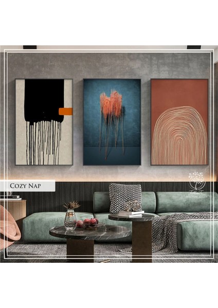 Metal Çerçeveli Gerçek Camlı Tablo Cozynap 3 Lü Set