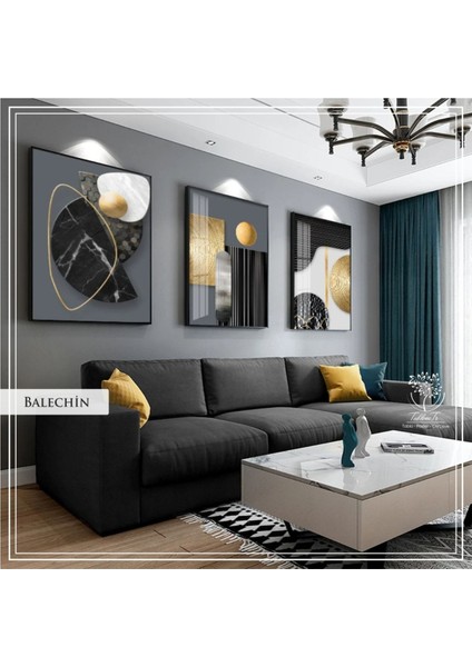 Metal Çerçeveli Gerçek Camlı Tablo Balechins 3 Lü Set