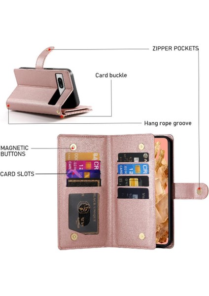 Google Pixel 8 Kickstand Bilek Kayışı Cüzdan Bölmesi Kartı Için Flip Case (Yurt Dışından) modelleri