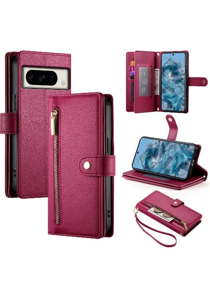 Google Piksel 8 Pro Bilek Kayışı Çok Fonksiyonlu Kart Yuvaları Için Flip Case (Yurt Dışından)