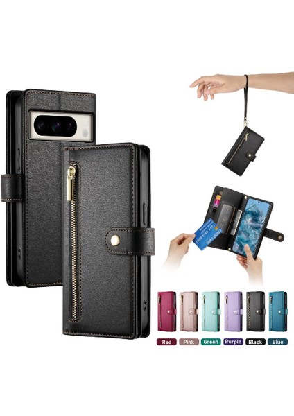 Google Piksel 8 Pro Bilek Kayışı Çok Fonksiyonlu Kart Yuvaları Için Flip Case (Yurt Dışından) modelleri