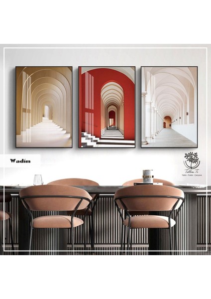 Metal Çerçeveli Gerçek Camlı Tablo Wadim 3 Lü Set