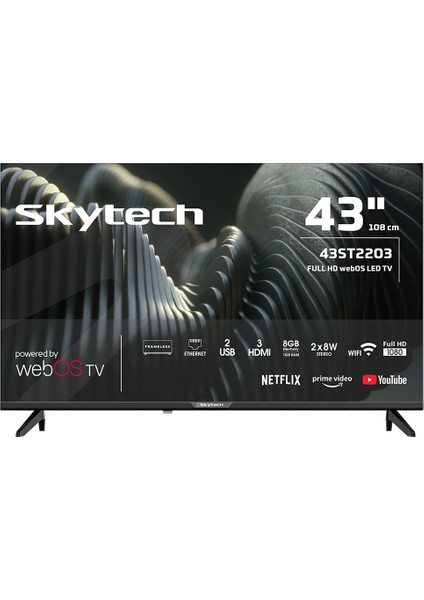 43ST2203 43" 109 Ekran Dahili Uydu Alıcılı Full HD Smart LED TV